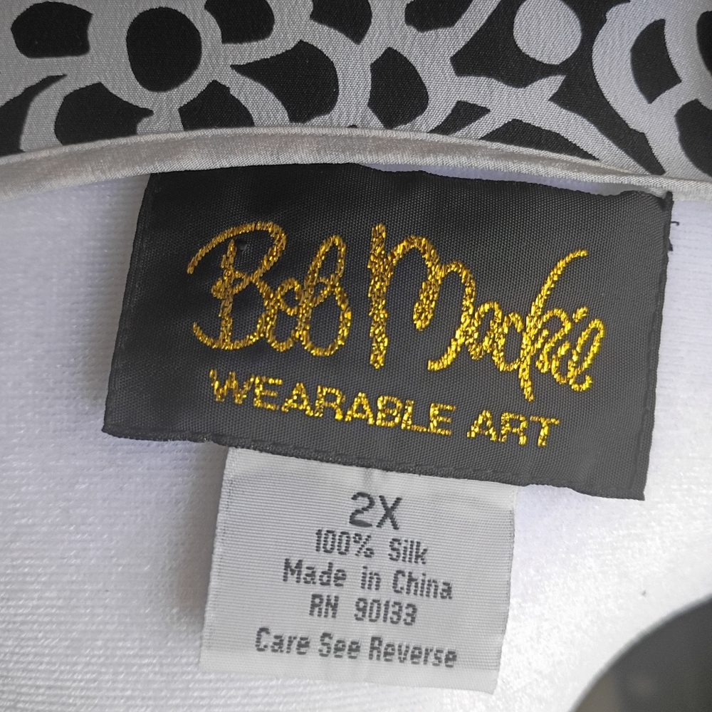 Bob Mackie Silk Black White Floral Striped Sleeveless Blouse Size 2XL - Picture 4 of 5